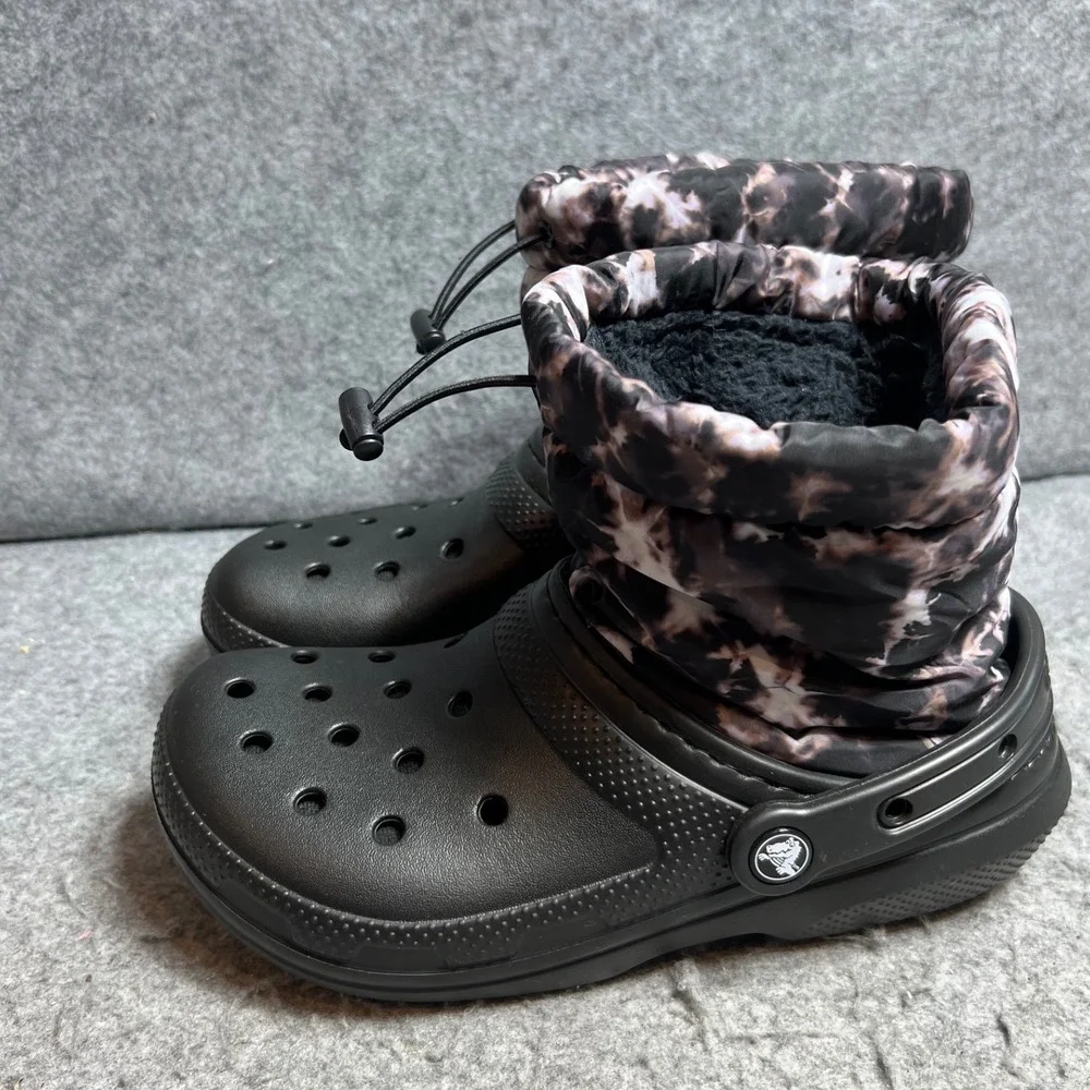 Crocs Classic Neo Puff Shorty Boot Black Marble Tie Dye Fleece Lined Womens 7